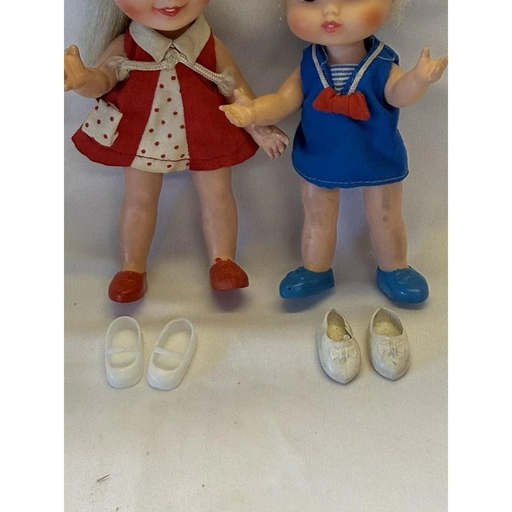 Vintage Remco Pocket Dolls Heidi & Her Little Sister Hildy W/ Outfits & Shoes